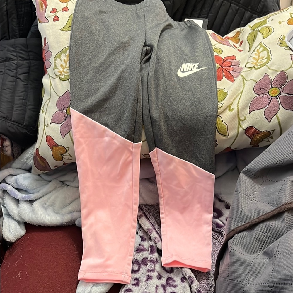 Nike Gray and Pink Color-Block Leggings